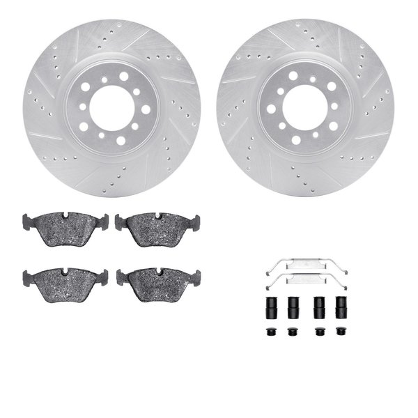 Dynamic Friction Co 7612-31050, Rotors-Drilled, Slotted-Silver w/ 5000 Euro Ceramic Brake Pads incl. Hardware, Zinc Coat 7612-31050